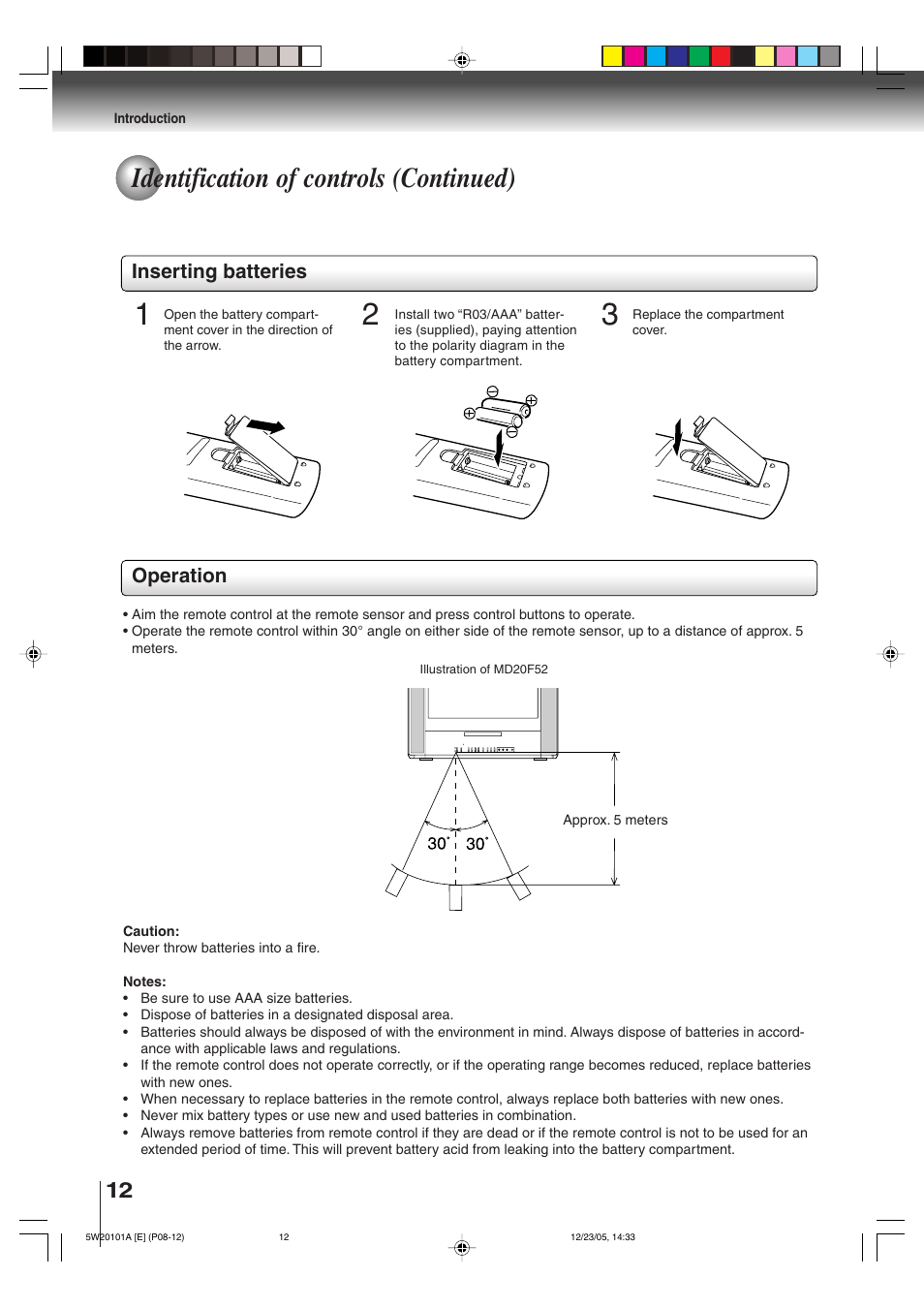 Identification of controls (continued) | Toshiba MD14F52 User Manual | Page 12 / 56