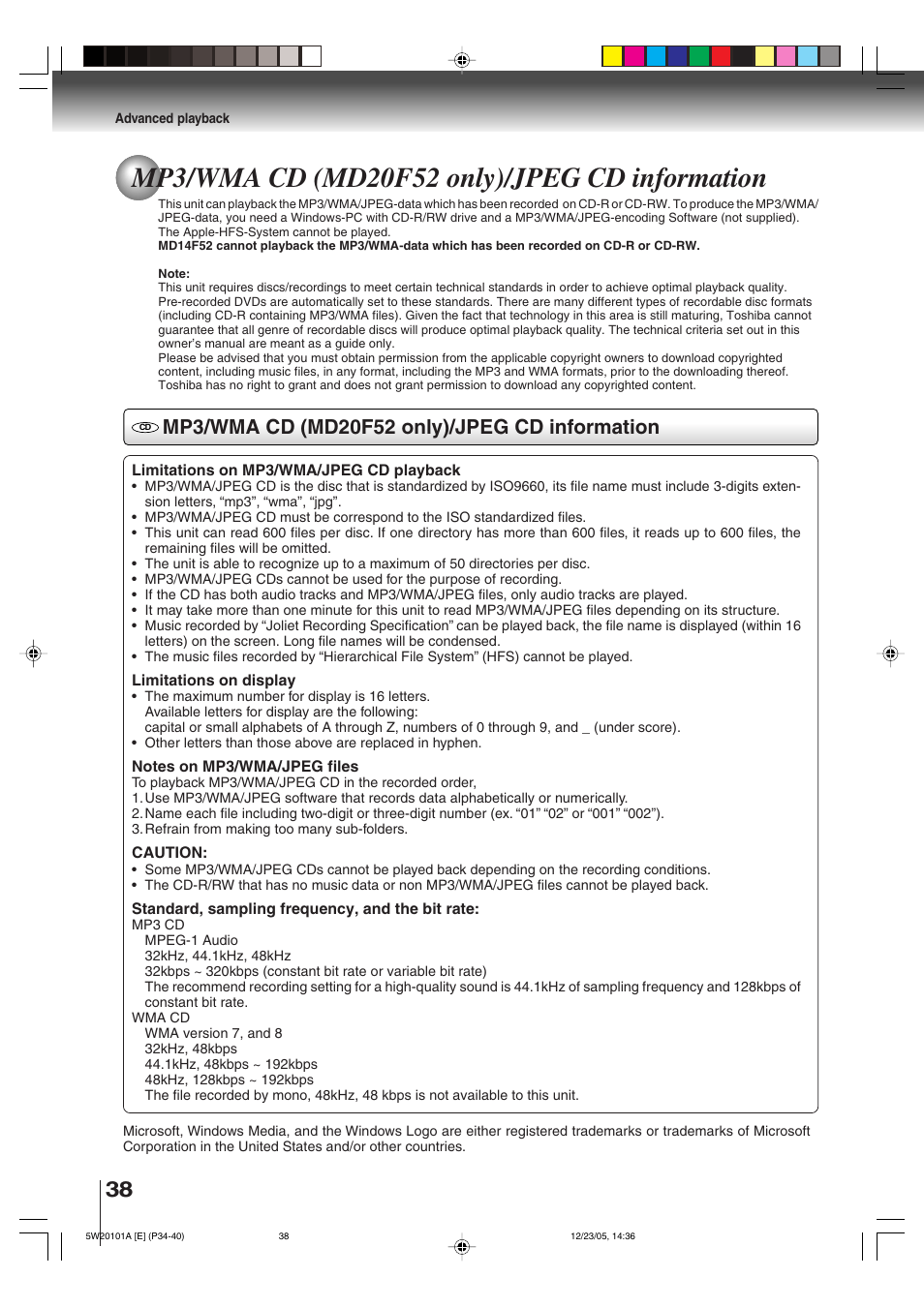 Toshiba MD14F52 User Manual | Page 38 / 56
