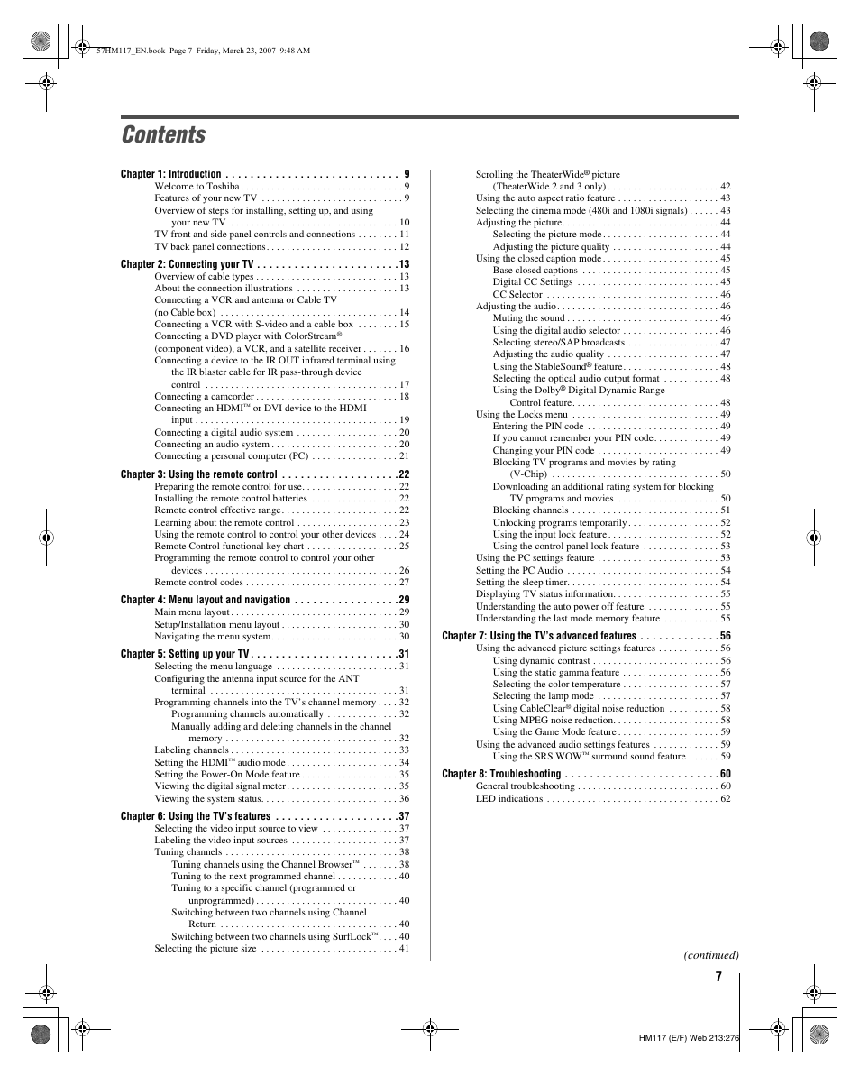 Toshiba 65HM117 User Manual | Page 7 / 74