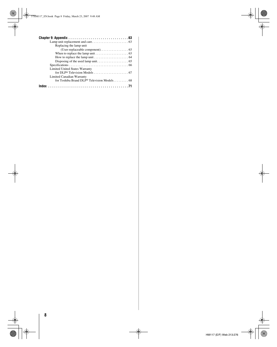 Toshiba 65HM117 User Manual | Page 8 / 74