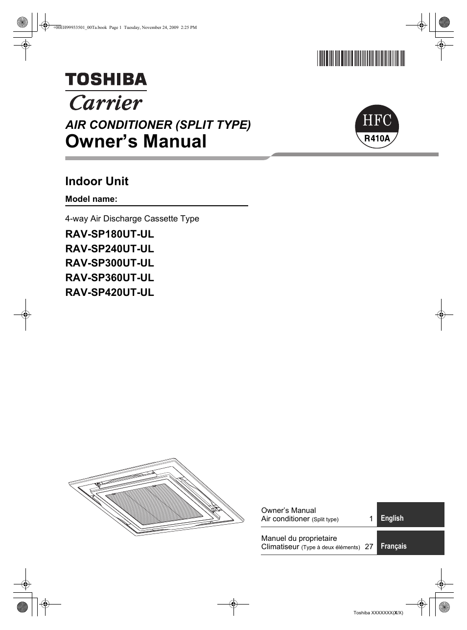 Toshiba CARRIER RAV-SP420UT-UL User Manual | 28 pages