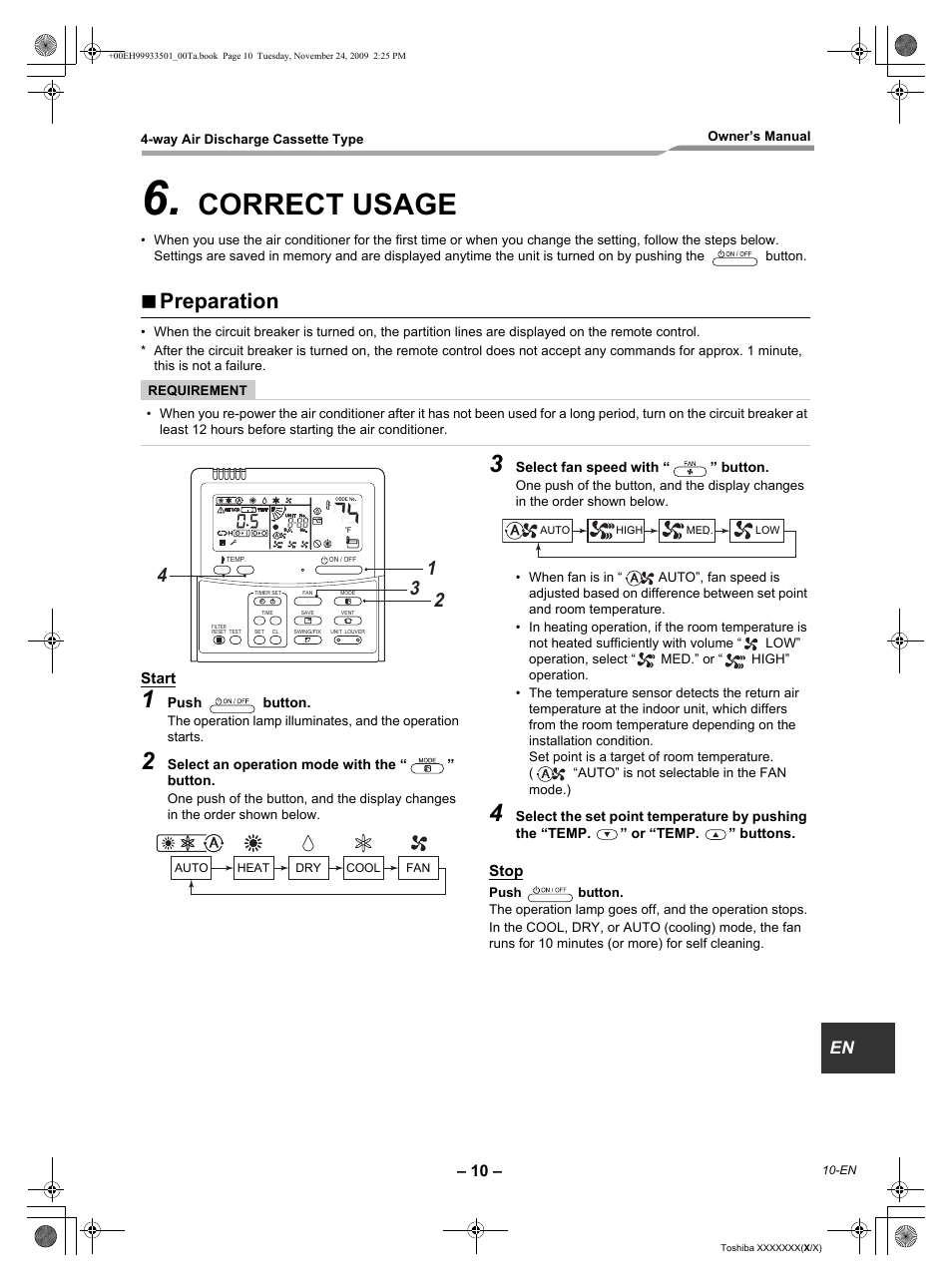 Correct usage, Preparation | Toshiba CARRIER RAV-SP420UT-UL User Manual | Page 11 / 28