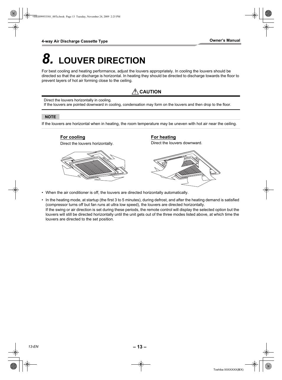 Louver direction | Toshiba CARRIER RAV-SP420UT-UL User Manual | Page 14 / 28