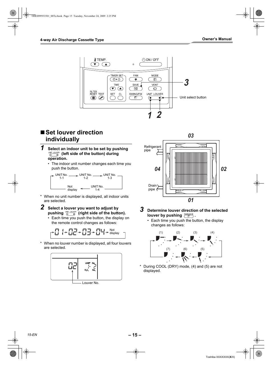 Set louver direction individually | Toshiba CARRIER RAV-SP420UT-UL User Manual | Page 16 / 28