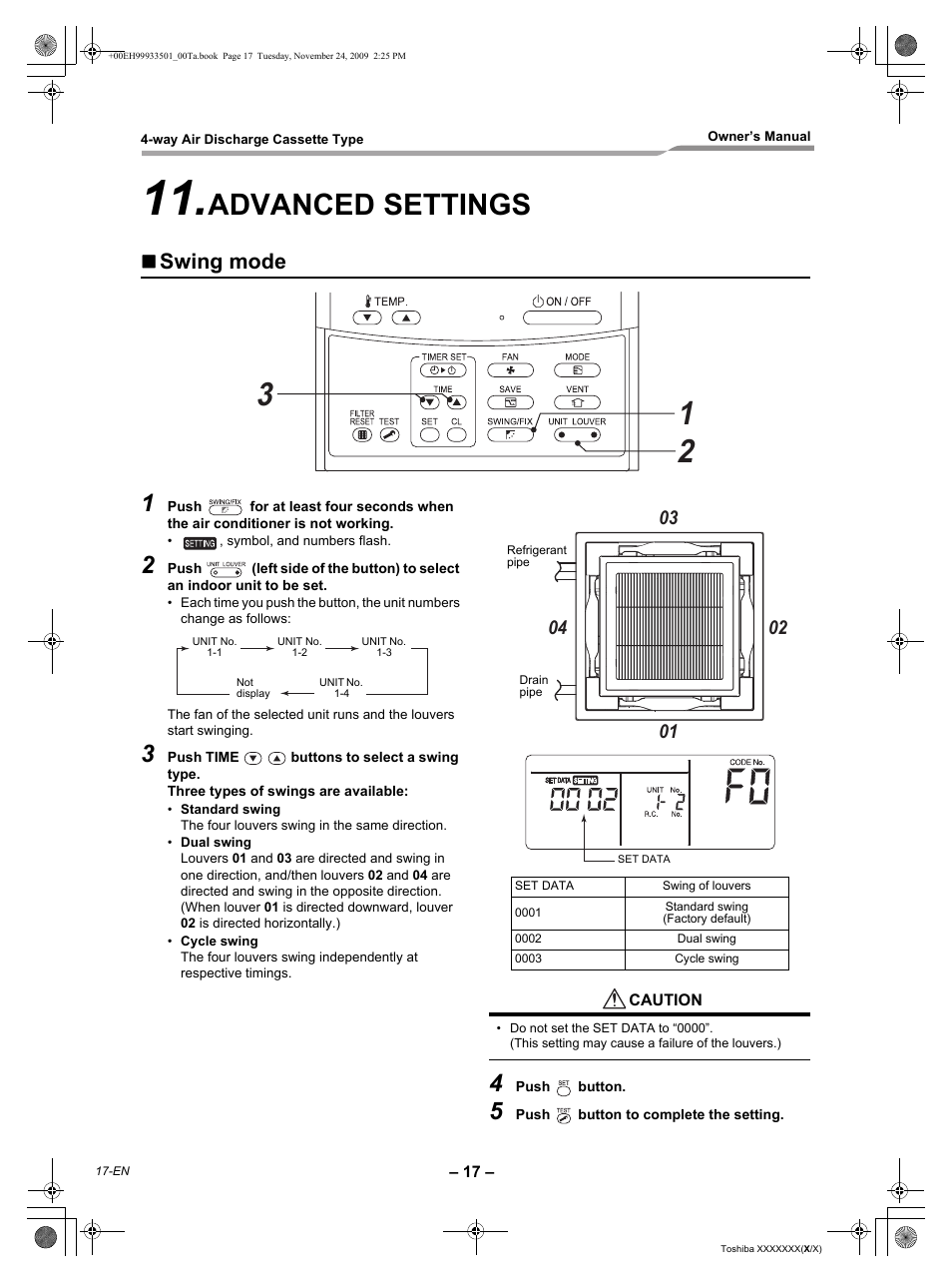 Advanced settings, Swing mode | Toshiba CARRIER RAV-SP420UT-UL User Manual | Page 18 / 28