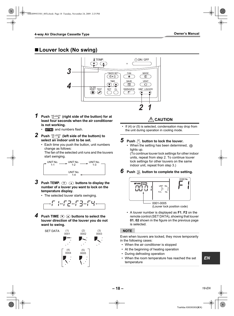 Louver lock (no swing) | Toshiba CARRIER RAV-SP420UT-UL User Manual | Page 19 / 28
