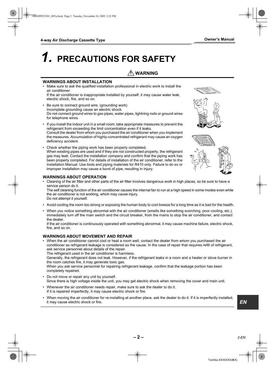 Precautions for safety | Toshiba CARRIER RAV-SP420UT-UL User Manual | Page 3 / 28