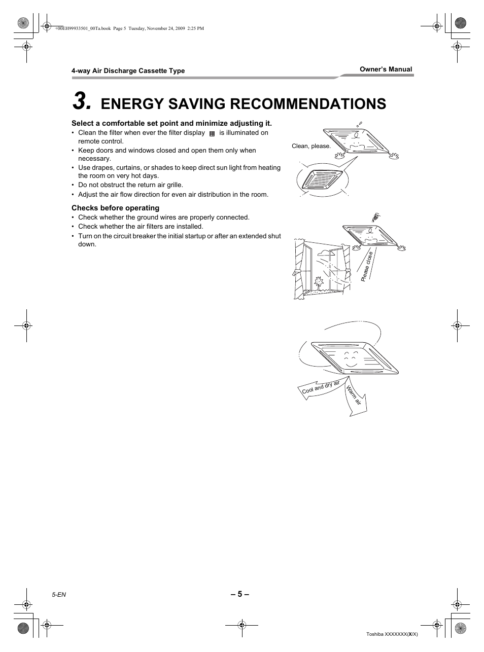 Energy saving recommendations | Toshiba CARRIER RAV-SP420UT-UL User Manual | Page 6 / 28