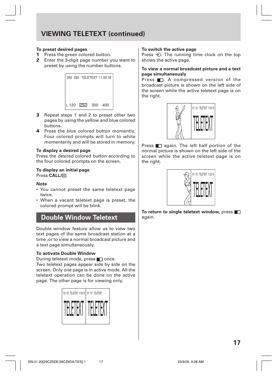 Teletext | Toshiba 29CZ6DA User Manual | Page 17 / 20