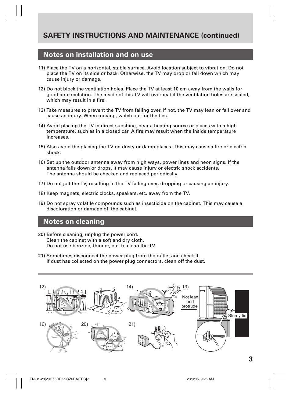 Safety instructions and maintenance (continued) | Toshiba 29CZ6DA User Manual | Page 3 / 20