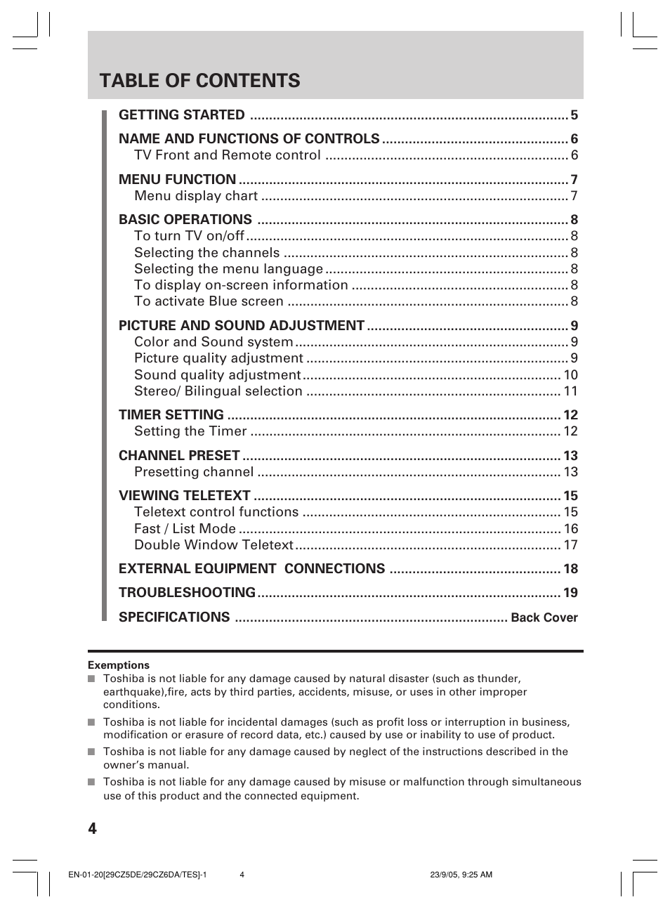 Toshiba 29CZ6DA User Manual | Page 4 / 20