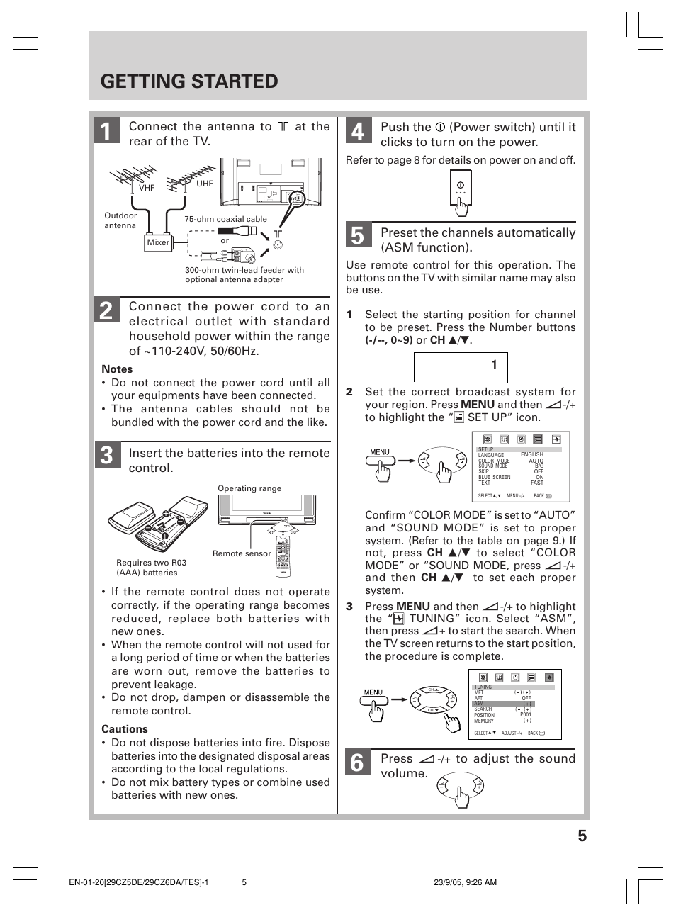 Getting started | Toshiba 29CZ6DA User Manual | Page 5 / 20