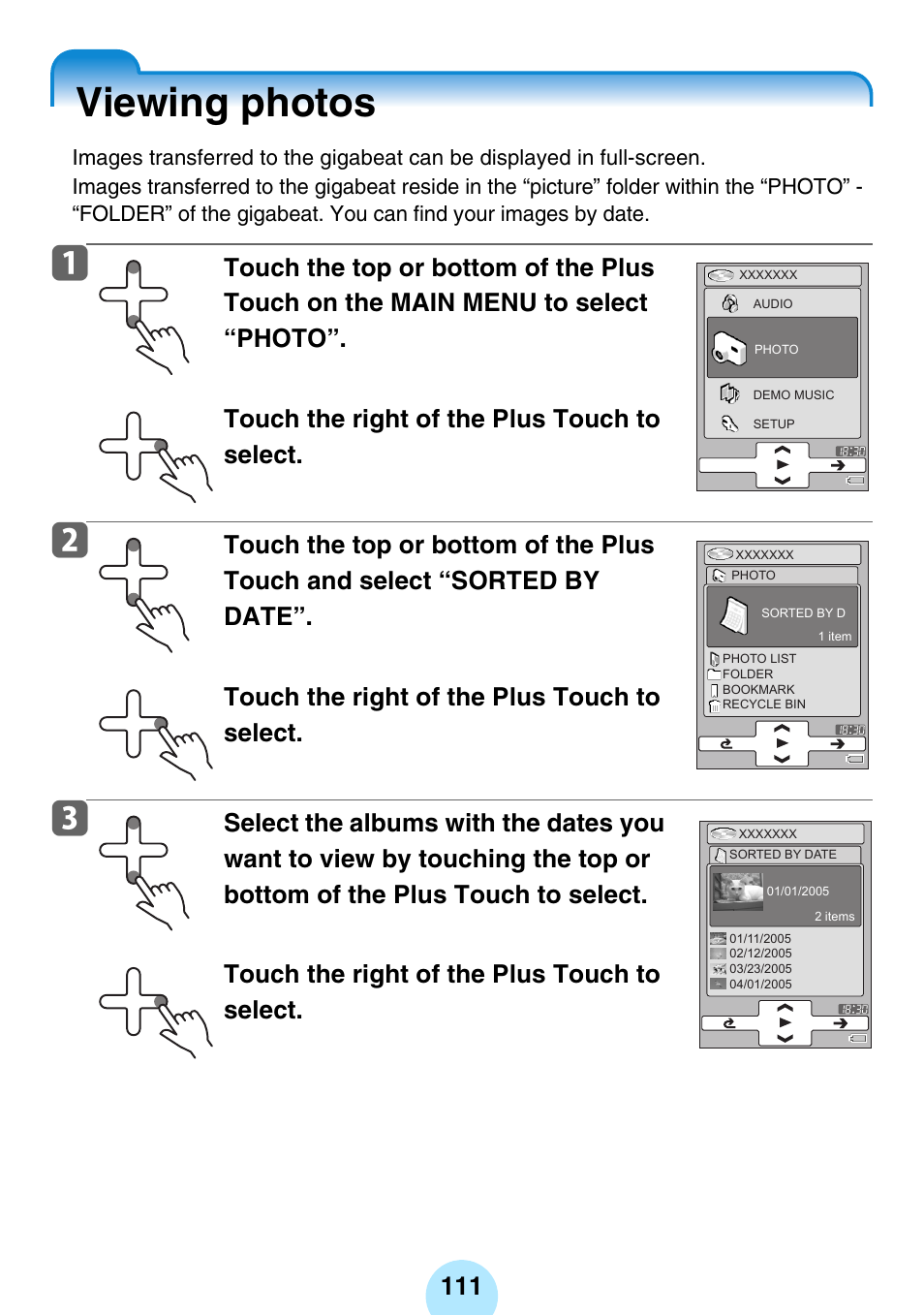 Viewing photos | Toshiba gigabeat MEGF10K User Manual | Page 111 / 162