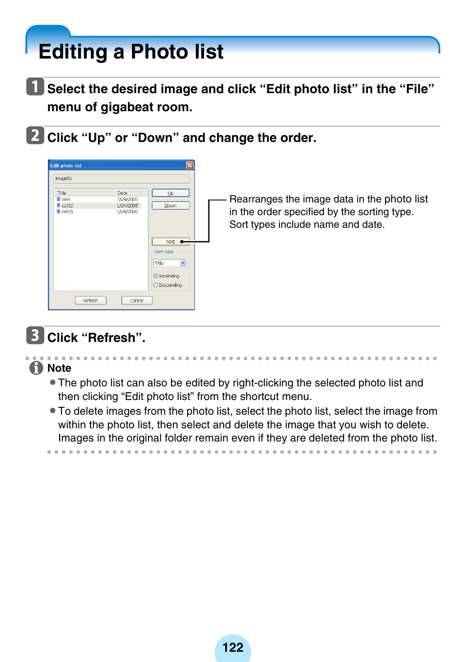 Editing a photo list | Toshiba gigabeat MEGF10K User Manual | Page 122 / 162