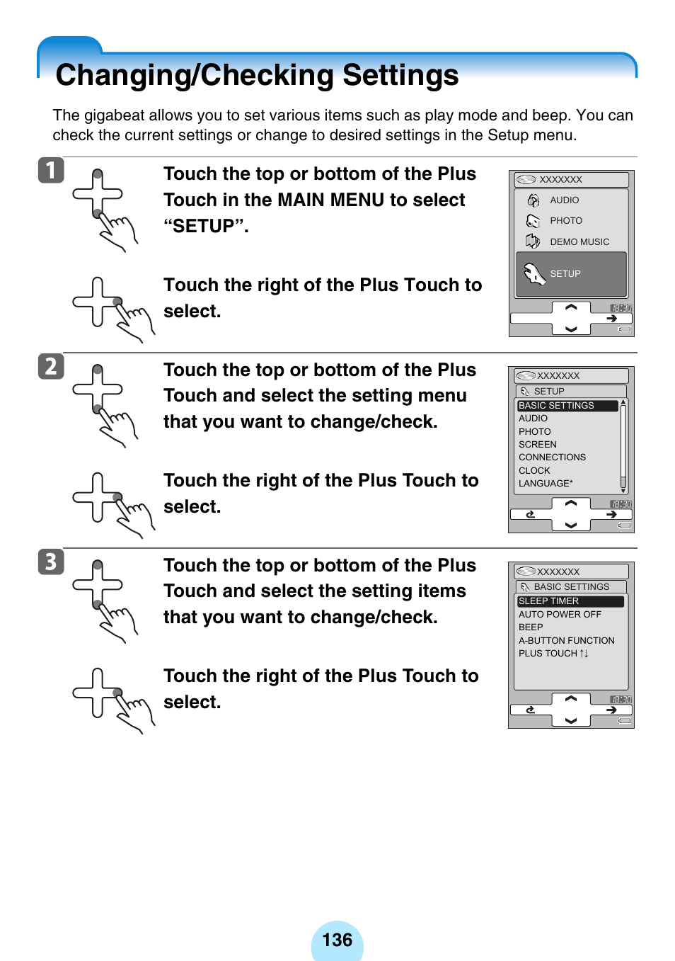 Changing/checking settings | Toshiba gigabeat MEGF10K User Manual | Page 136 / 162