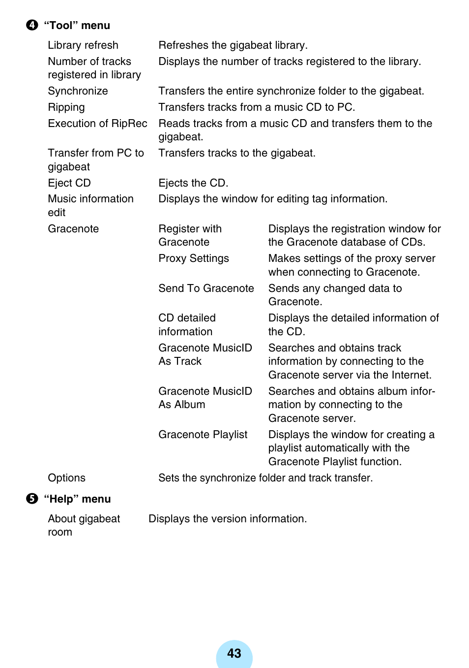 Toshiba gigabeat MEGF10K User Manual | Page 43 / 162