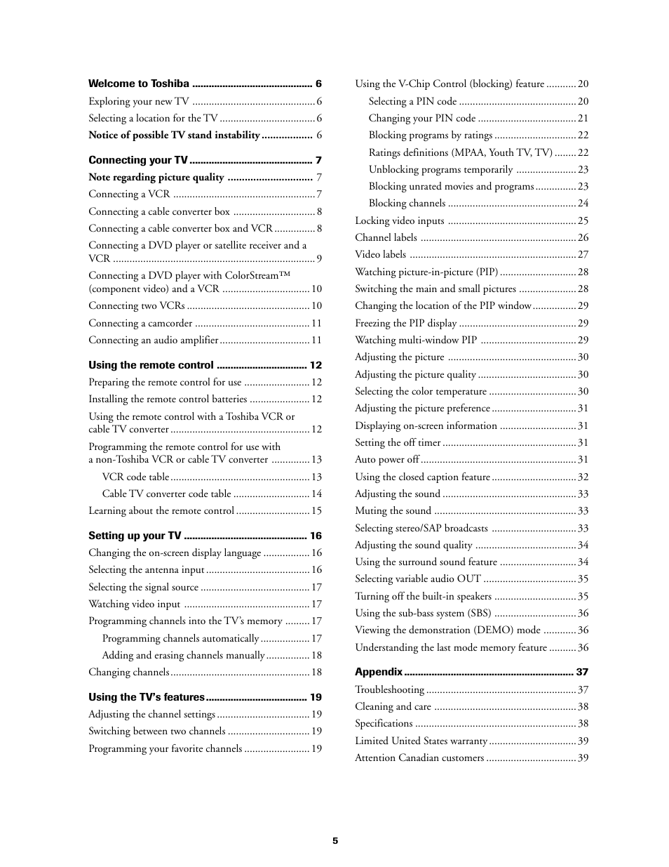 Toshiba 36A61 User Manual | Page 5 / 40