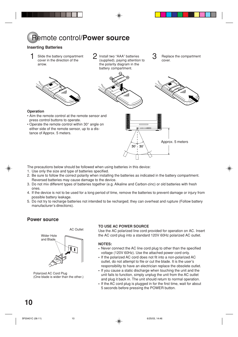 Remote control /power source | Toshiba MD20FN3/R User Manual | Page 10 / 48