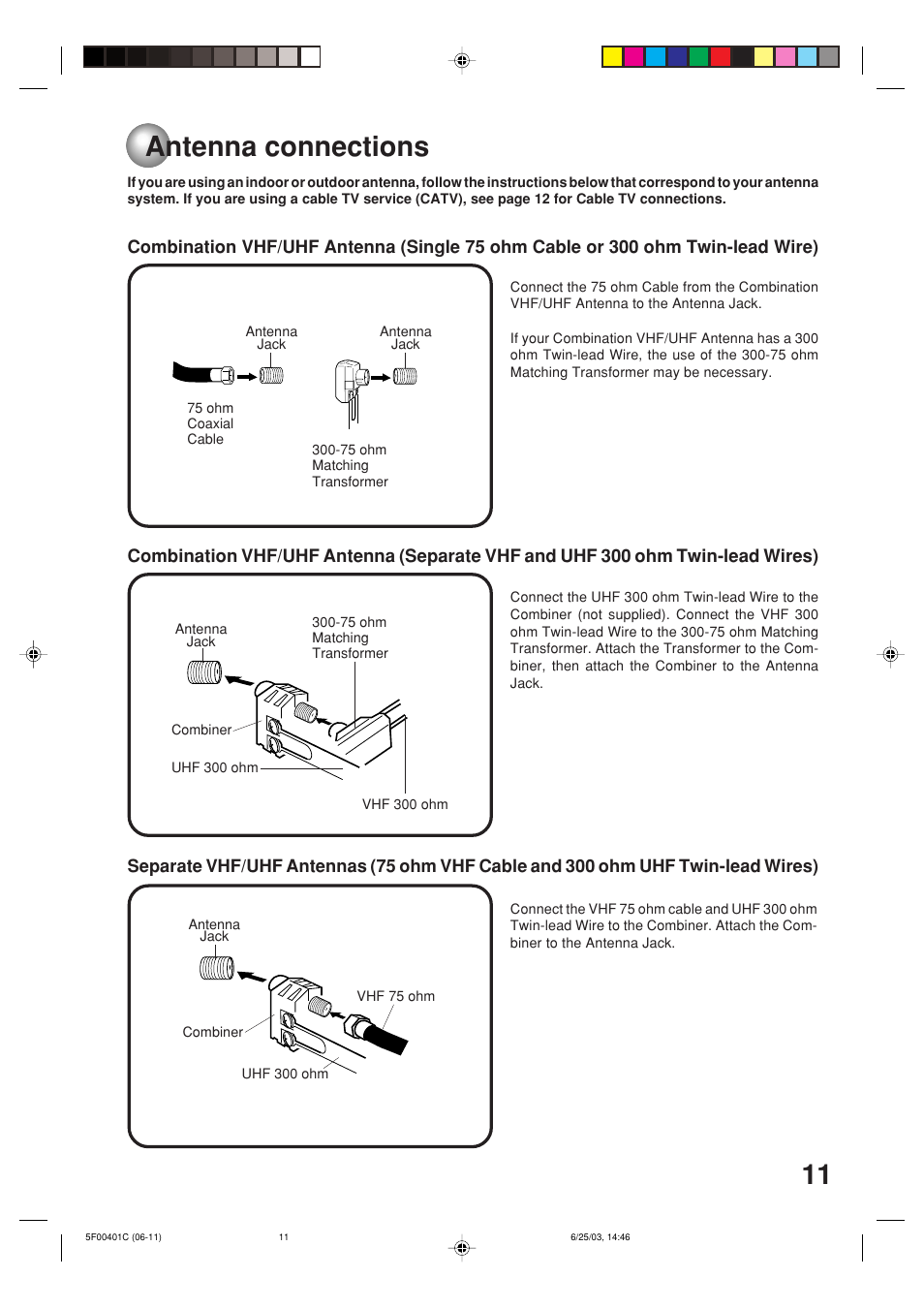 Antennta connections, Antenna connections | Toshiba MD20FN3/R User Manual | Page 11 / 48