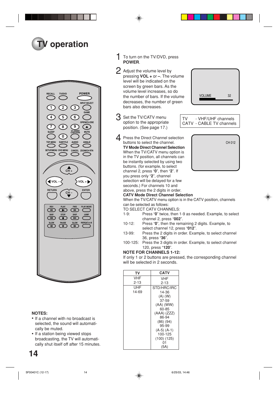 Tv operation | Toshiba MD20FN3/R User Manual | Page 14 / 48