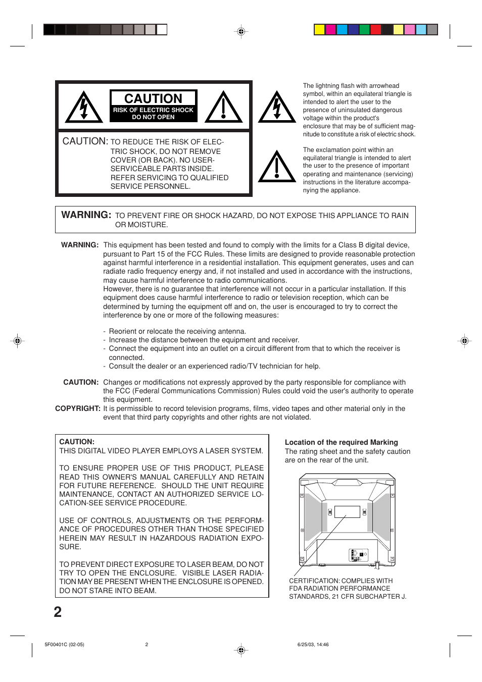 Caution, Warning | Toshiba MD20FN3/R User Manual | Page 2 / 48