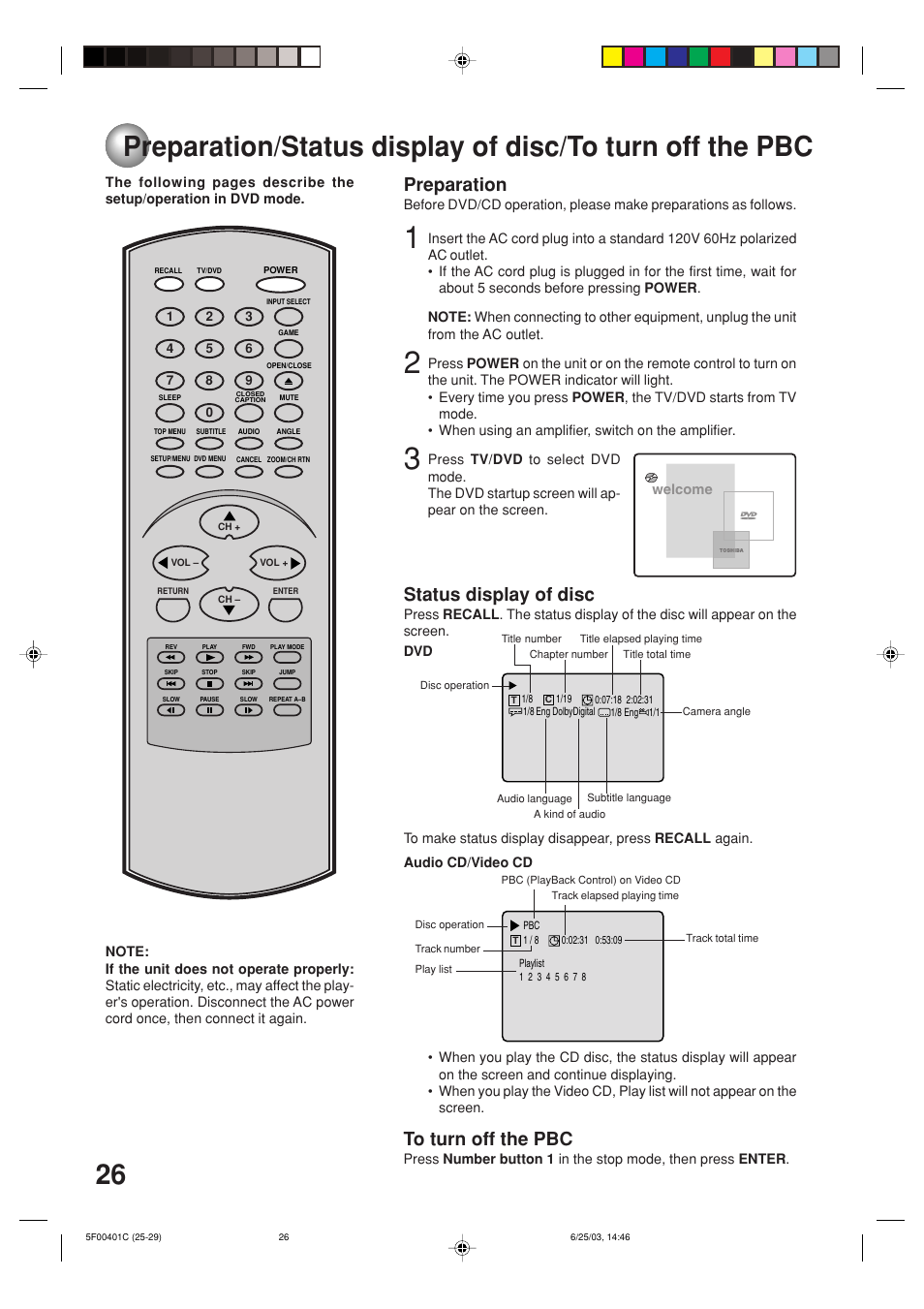 Status display of disc, Preparation | Toshiba MD20FN3/R User Manual | Page 26 / 48
