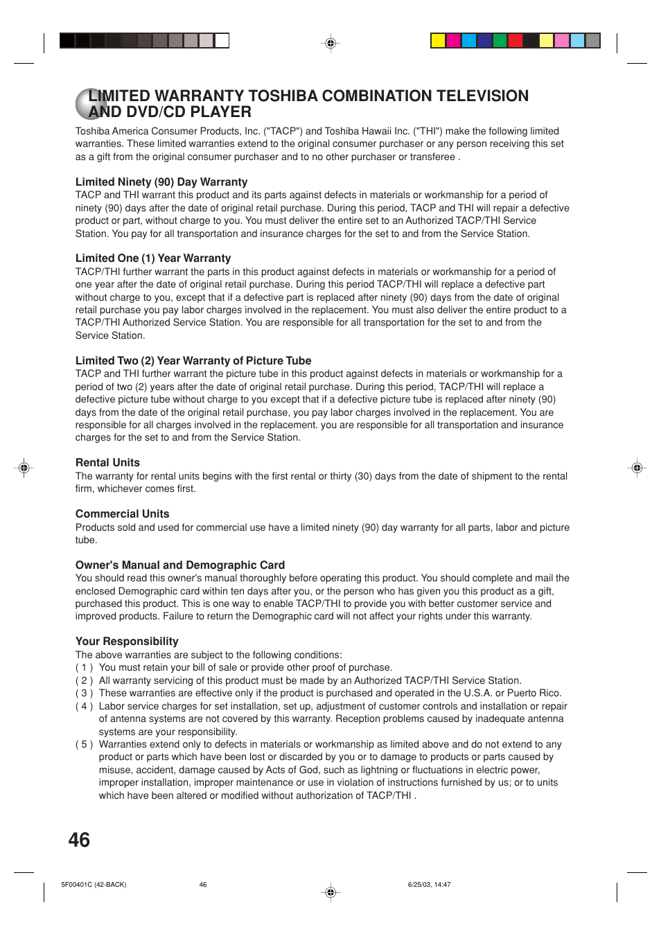 Limited warranty | Toshiba MD20FN3/R User Manual | Page 46 / 48