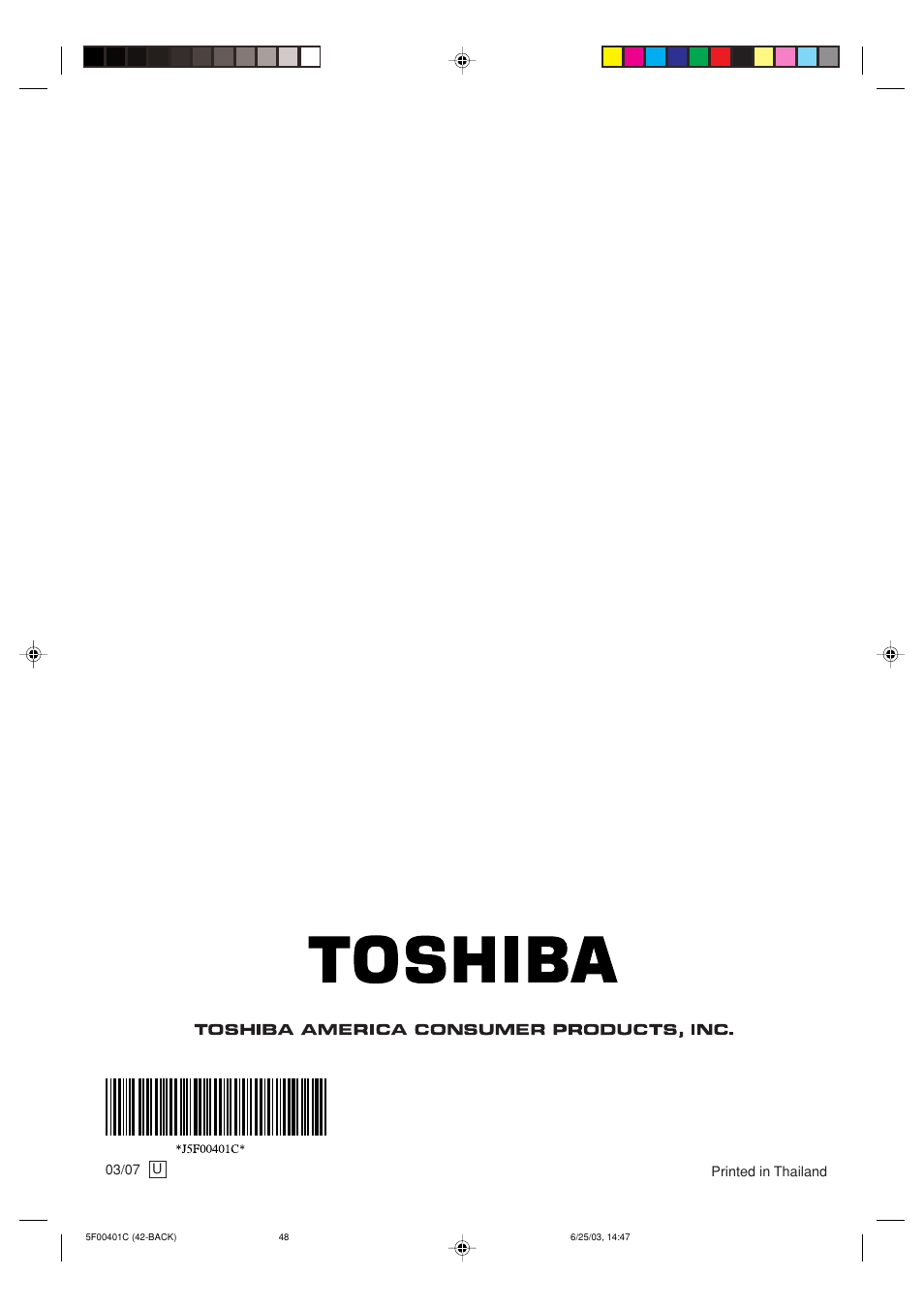 Back cover | Toshiba MD20FN3/R User Manual | Page 48 / 48
