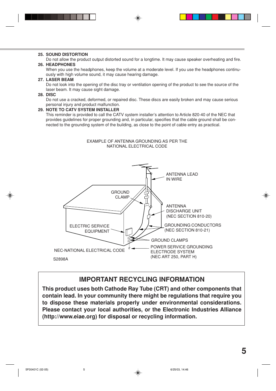 Important recycling information | Toshiba MD20FN3/R User Manual | Page 5 / 48