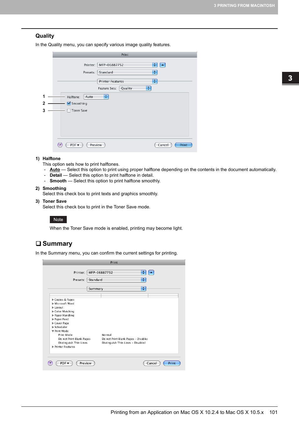 Quality, Summary | Toshiba 255 User Manual | Page 103 / 168