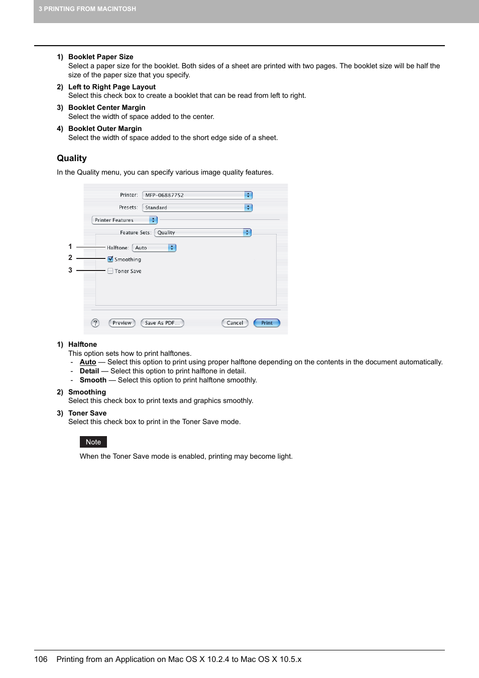 Quality, P.106 “quality | Toshiba 255 User Manual | Page 108 / 168