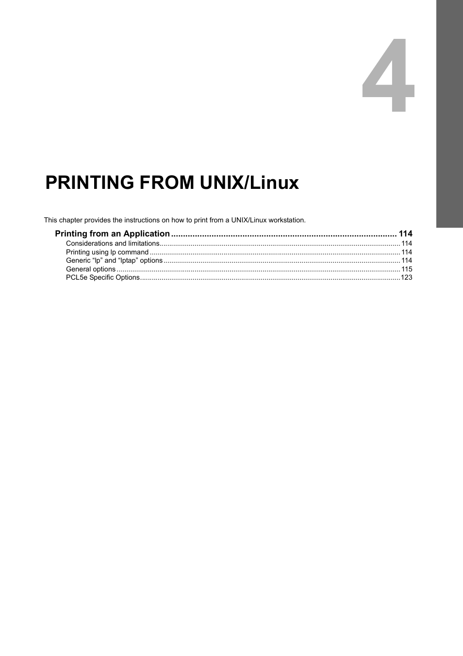 Printing from unix/linux, Chapter 4 | Toshiba 255 User Manual | Page 115 / 168