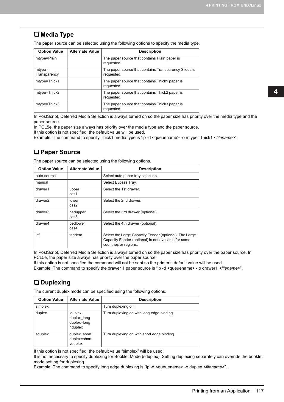 Media type, Paper source, Duplexing | Toshiba 255 User Manual | Page 119 / 168