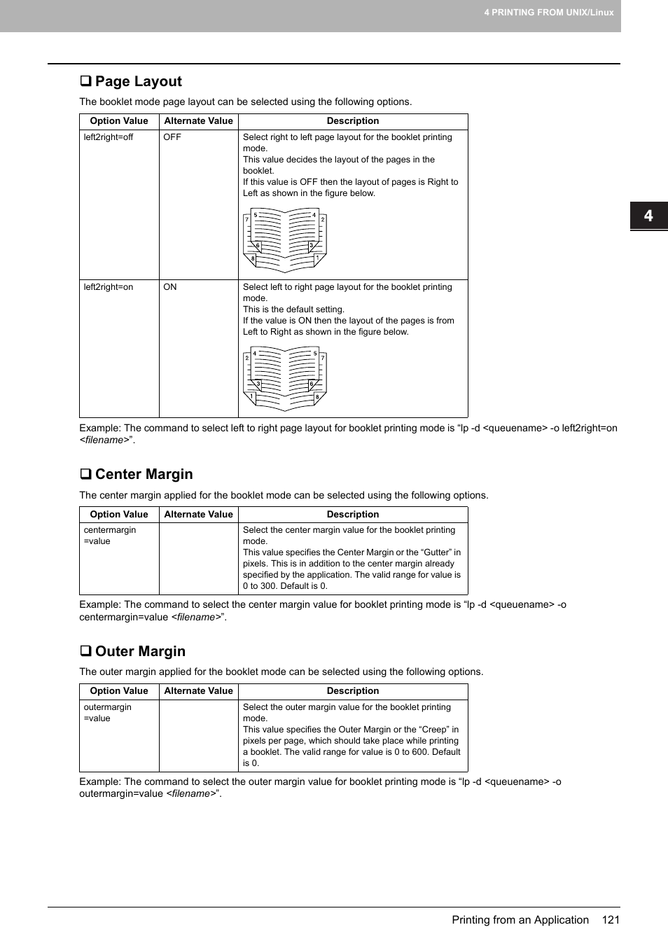 Center margin, Outer margin, Page layout | Toshiba 255 User Manual | Page 123 / 168