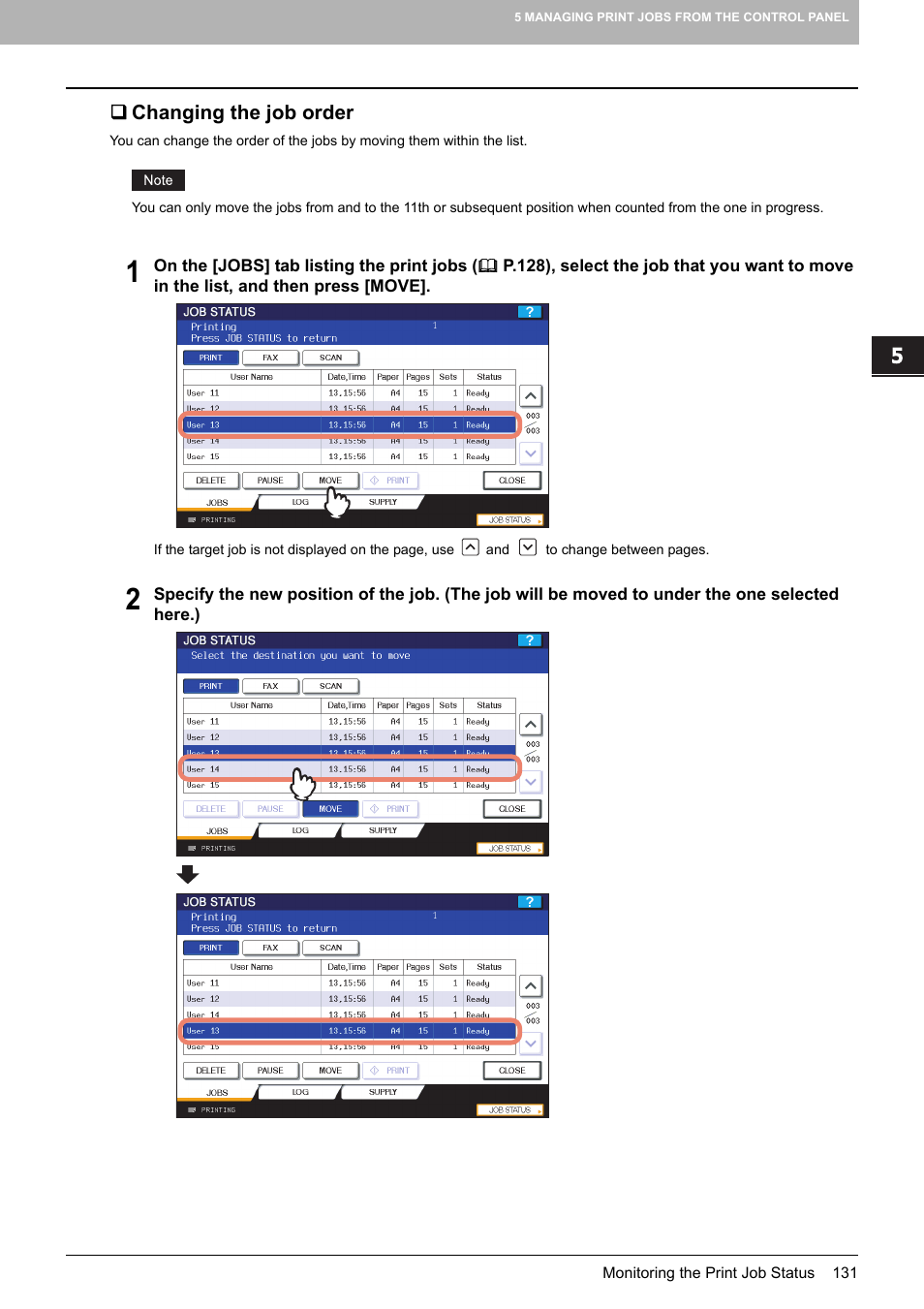 Changing the job order | Toshiba 255 User Manual | Page 133 / 168