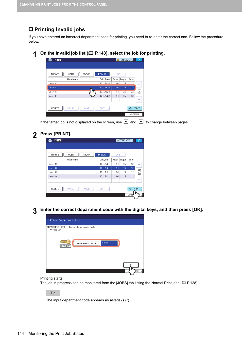 Printing invalid jobs | Toshiba 255 User Manual | Page 146 / 168