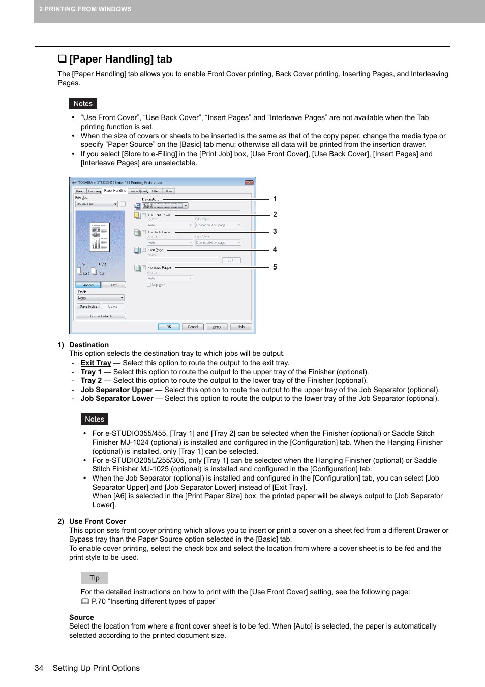 Paper handling] tab, P.34 “[paper handling] tab | Toshiba 255 User Manual | Page 36 / 168