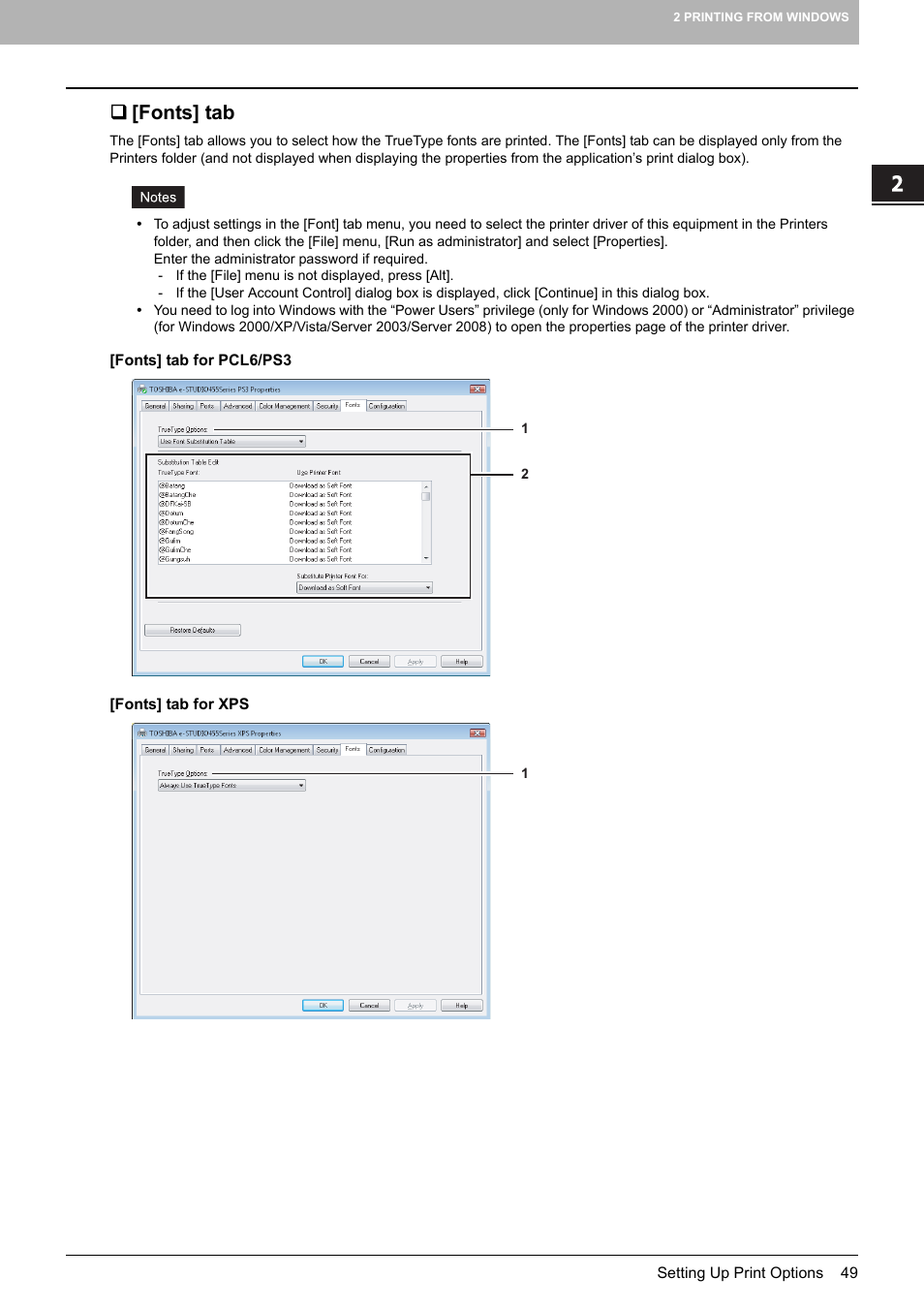 Fonts] tab, P.49 “[fonts] tab | Toshiba 255 User Manual | Page 51 / 168