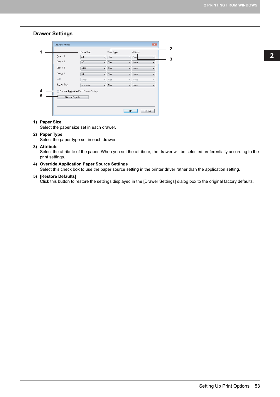 Drawer settings, P.53 “drawer settings | Toshiba 255 User Manual | Page 55 / 168