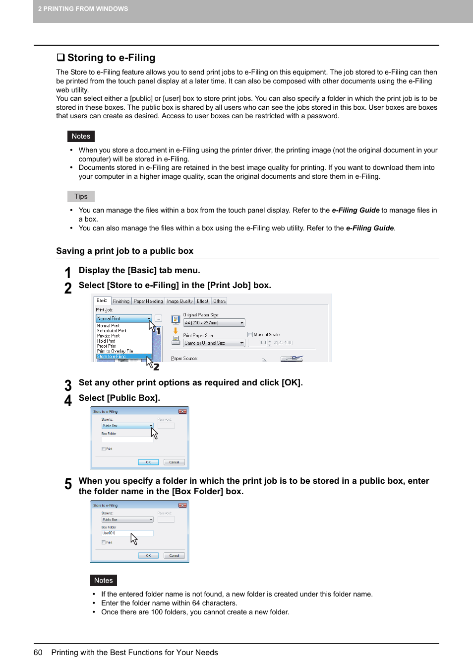 Storing to e-filing, P.60 “storing to e-filing | Toshiba 255 User Manual | Page 62 / 168