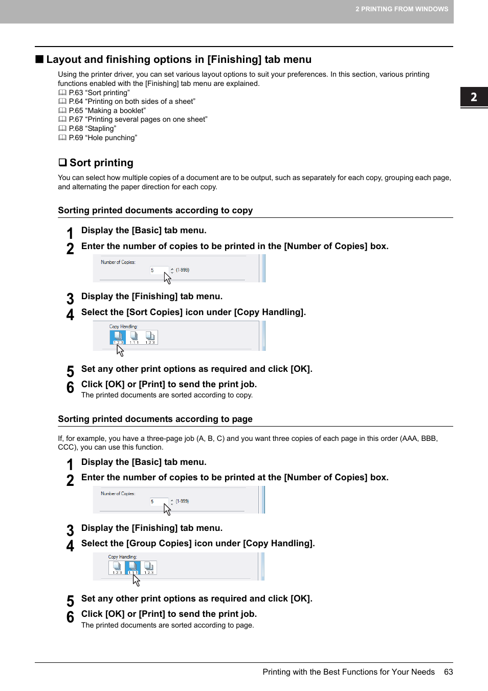 Sort printing, P.63 “sort printing | Toshiba 255 User Manual | Page 65 / 168