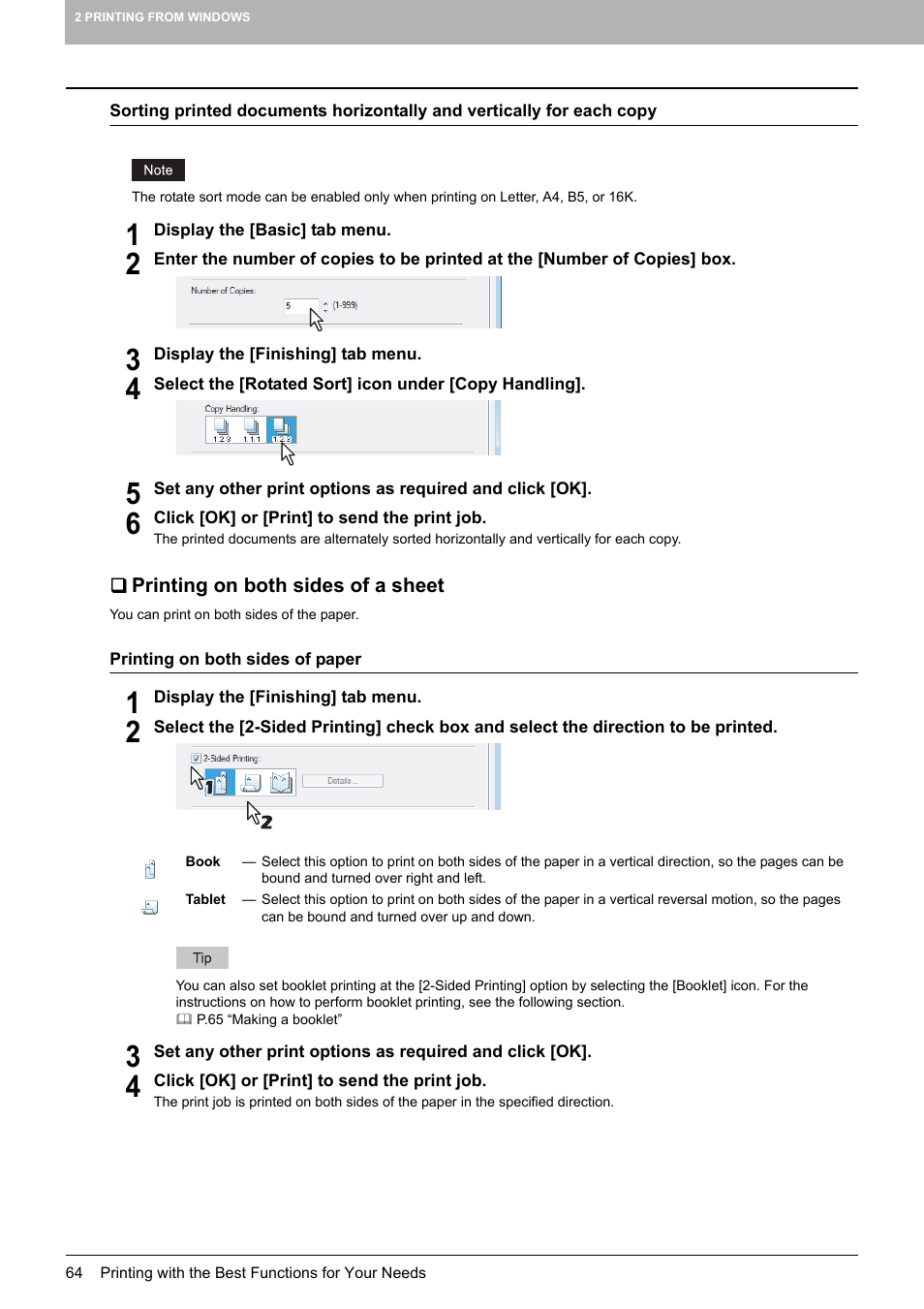 Printing on both sides of a sheet, P.64 “printing on both sides of a sheet | Toshiba 255 User Manual | Page 66 / 168