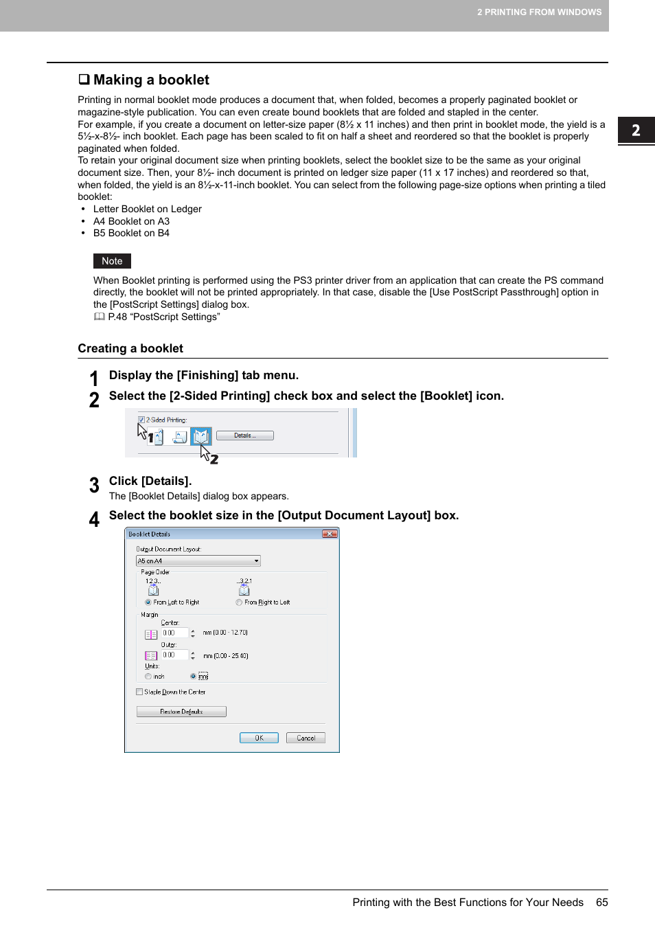 Making a booklet, P.65 “making a booklet | Toshiba 255 User Manual | Page 67 / 168