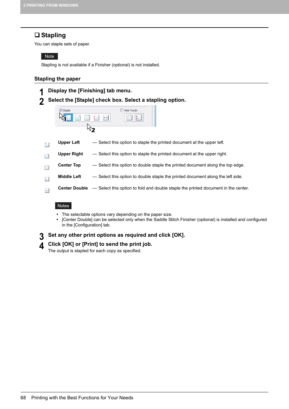 Stapling, P.68 “stapling | Toshiba 255 User Manual | Page 70 / 168