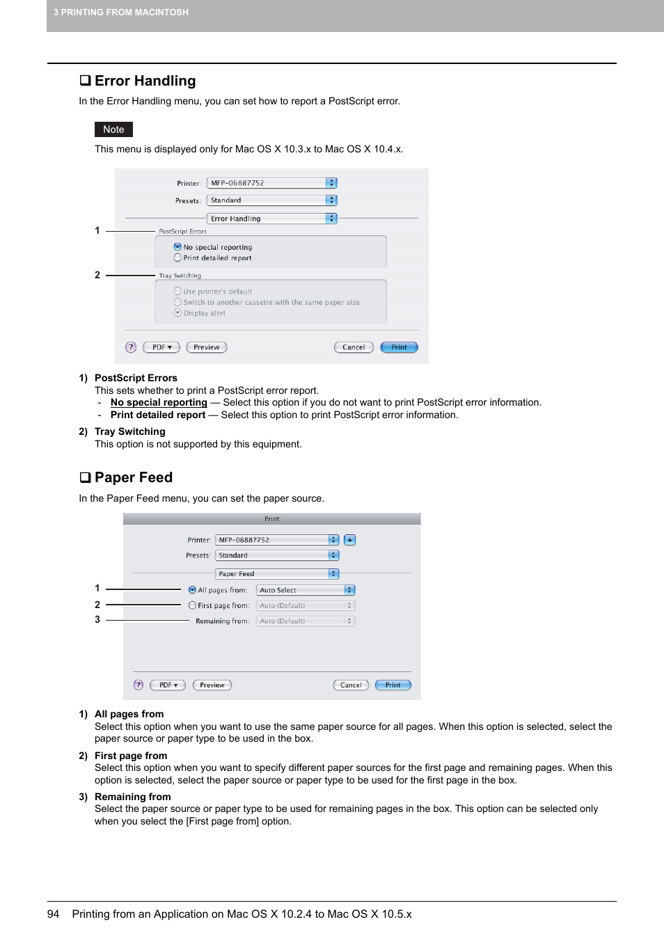 Error handling, Paper feed | Toshiba 255 User Manual | Page 96 / 168