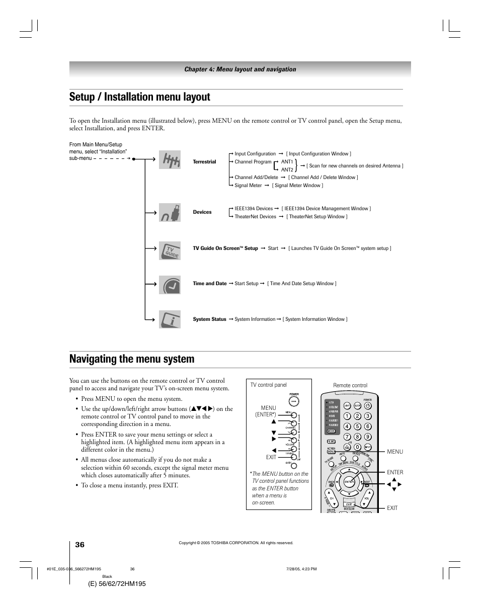 Toshiba 72HM195 User Manual | Page 36 / 112