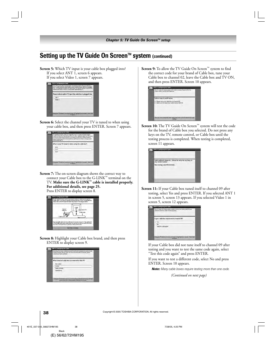 Setting up the tv guide on screen™ system | Toshiba 72HM195 User Manual | Page 38 / 112