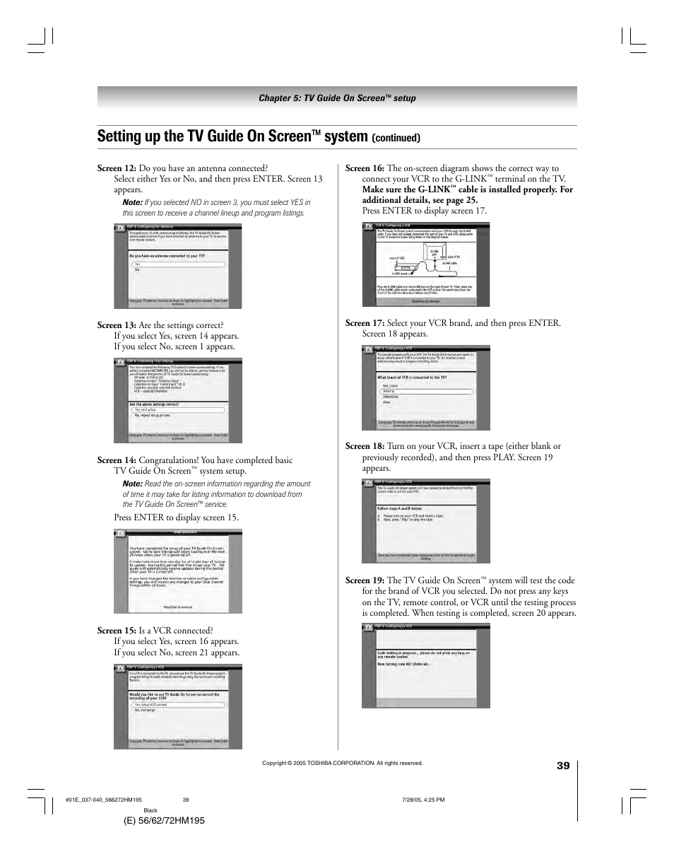 Setting up the tv guide on screen™ system | Toshiba 72HM195 User Manual | Page 39 / 112