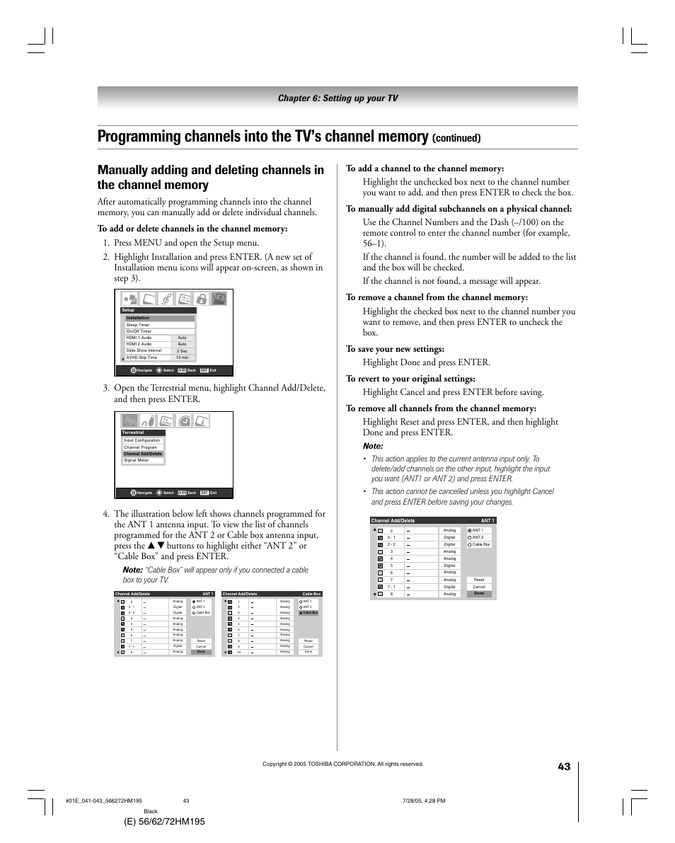 Continued) | Toshiba 72HM195 User Manual | Page 43 / 112