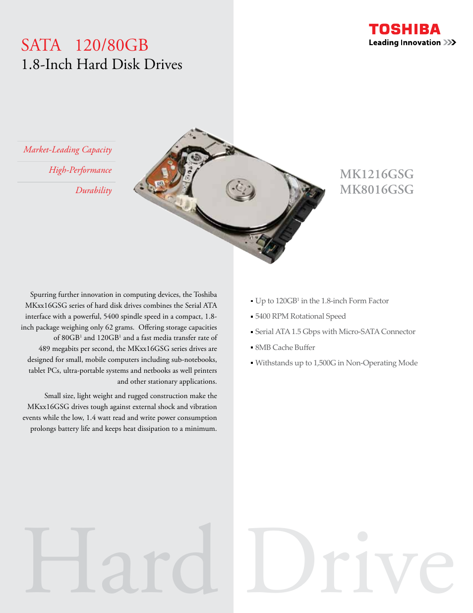 Toshiba MK1216GSG User Manual | 2 pages